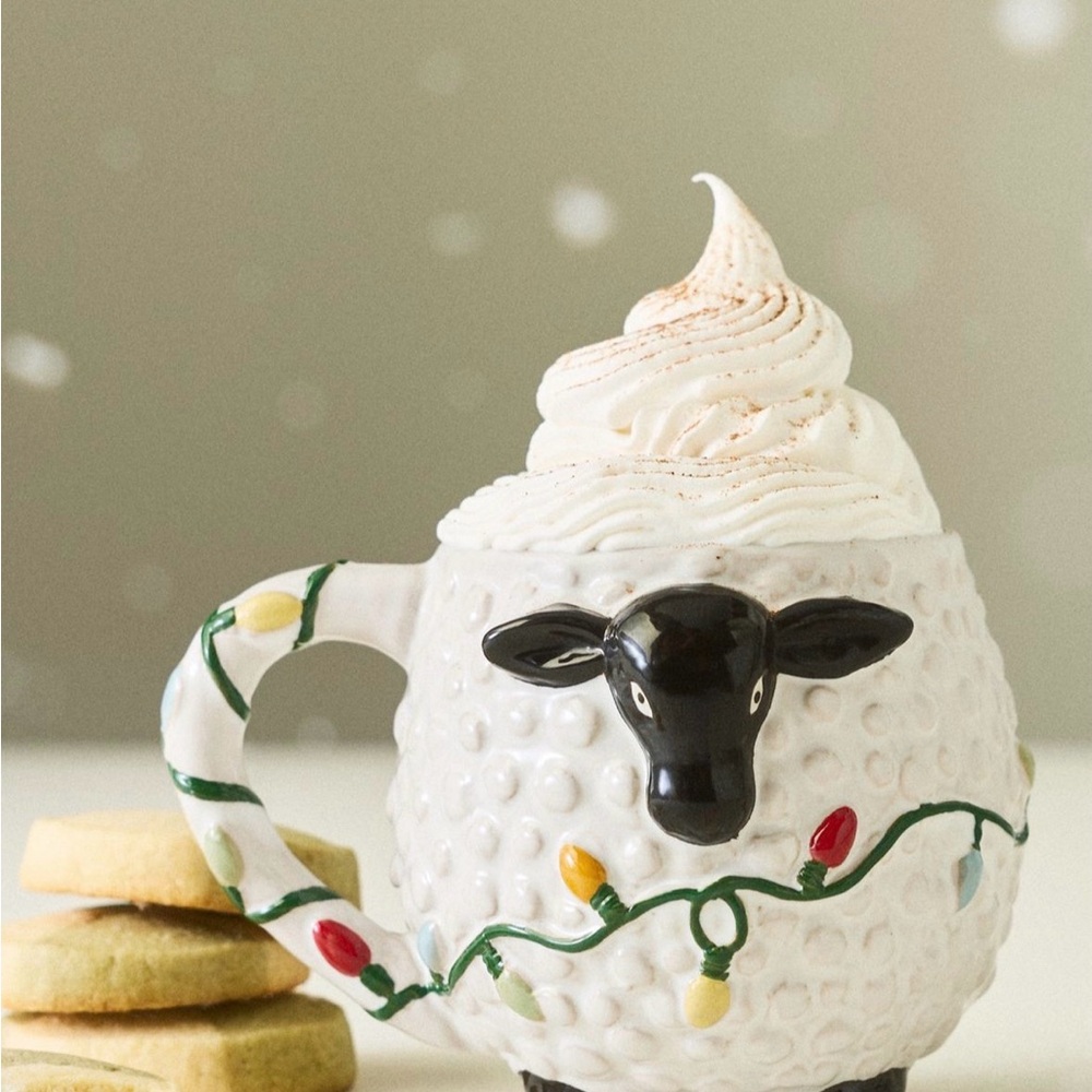 Anthropologie Festive Animal Stoneware Sheep Mug 10.5 oz New